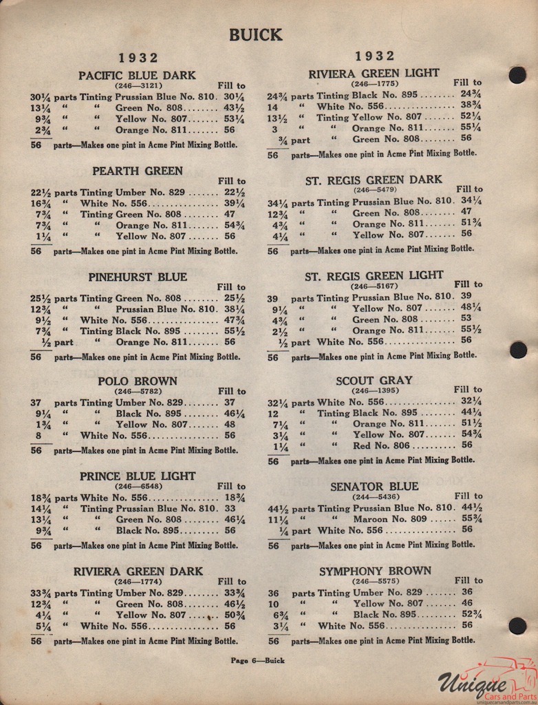 1932 Buick Paint Charts Acme 3